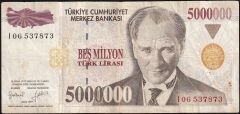 7.Emisyon 5 000 000 Lira I06 537873 Çok Temiz