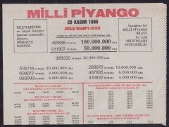 1986 29 KASIM PİYANGO LİSTESİ
