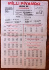 1986 29 KASIM PİYANGO LİSTESİ
