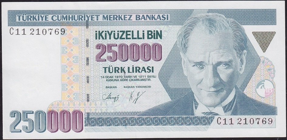 7.Emisyon 1.Tertip 250000 Lira C11 210769 Ççt Çilaltı