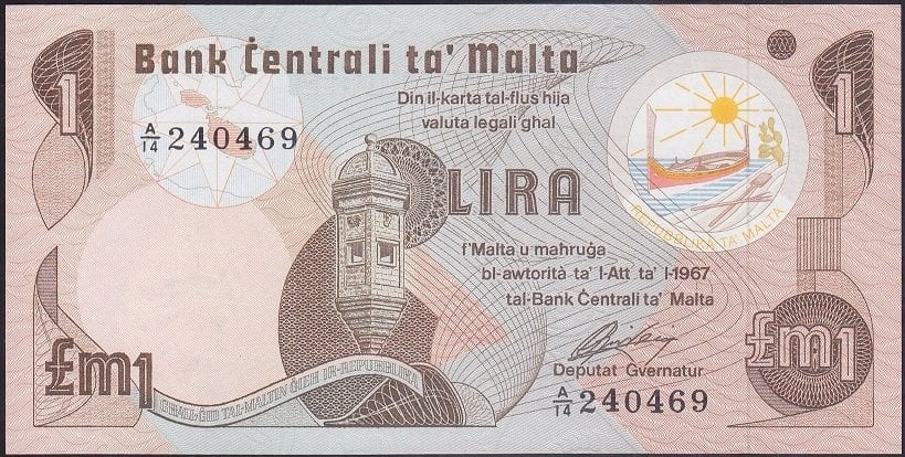 Malta 1 Lira 1967 ( 1979 ) Çil Pick 34