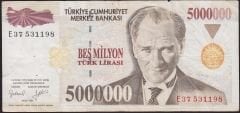 7.Emisyon 5 000 000 Lira E37 531198 Çok Temiz