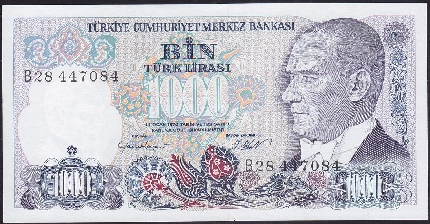 7.Emisyon 1.Tertip 1000 Lira B28 447084 Çilaltı Çil