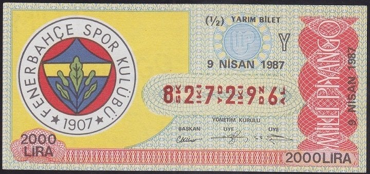 1987 9 NİSAN YARIM BİLET N SERİSİ FENERBAHÇE