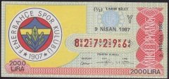 1987 9 NİSAN YARIM BİLET N SERİSİ FENERBAHÇE