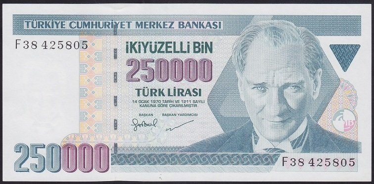 7.EMİSYON 3.TERTİP 250000 LİRA F38 425805 ÇİLALTI ÇİL