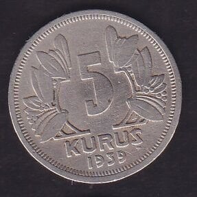 1939 Yılı 5 Kuruş