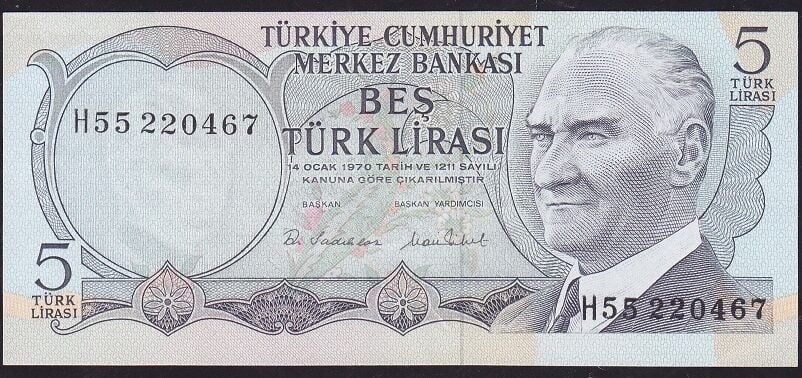 6.Emisyon 2.Tertip 5 Lira H55 220467 Çilaltı