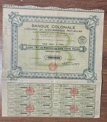 Hisse Senedi - Banque Coloniale 1930  ( 35 X 32 cm )