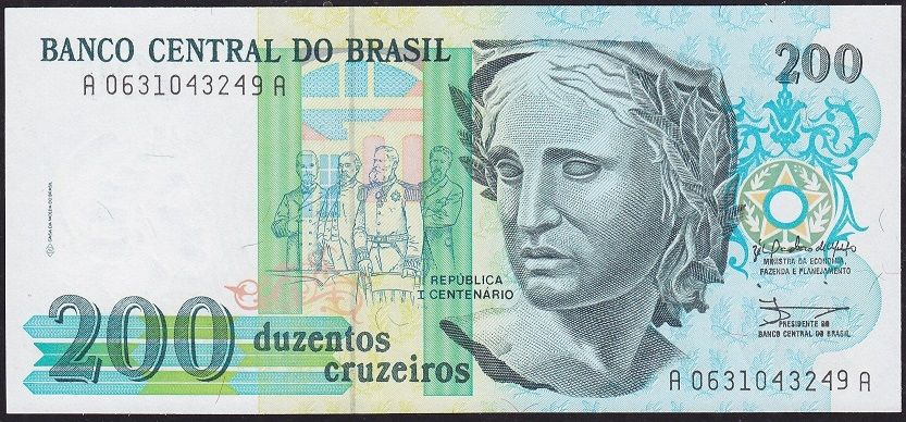 Brezilya 200 Cruzeiros 1990 Çilaltı Çil Pick 229