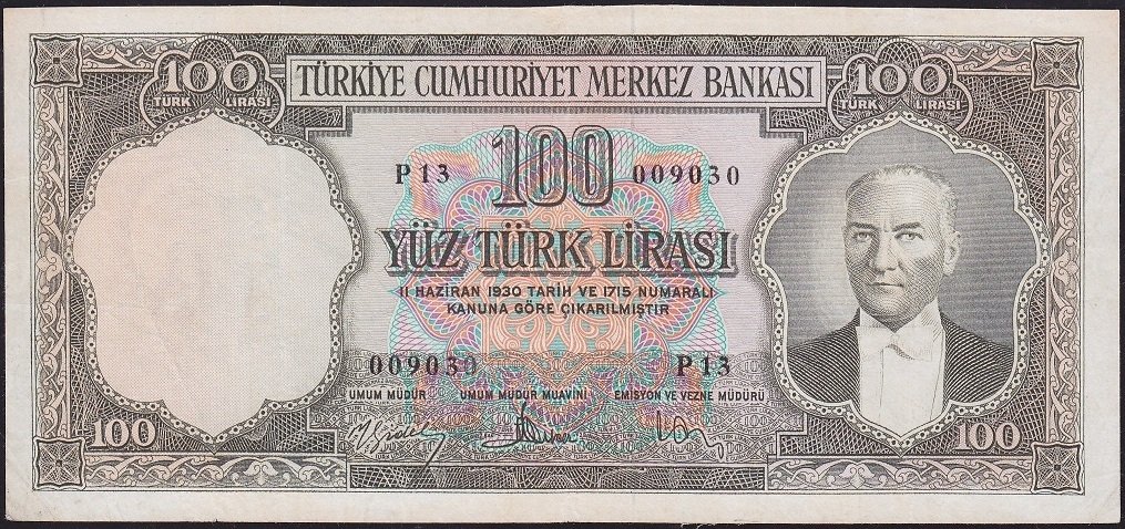 5.Emisyon 3.Tertip 100 Lira P13 009030 Çok Temiz+ ( Düzeltme var )