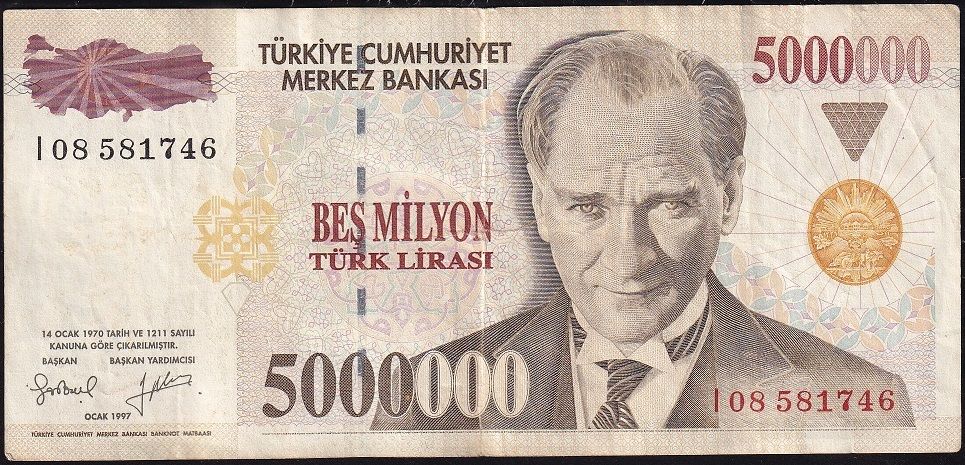 7.Emisyon 5 000 000 Lira I08 581746 Çok Temiz