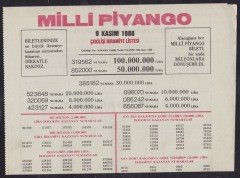 1986 9 KASIM PİYANGO LİSTESİ