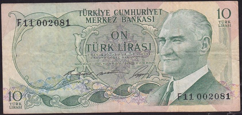 6.Emisyon 1.Tertip 10 Lira F11 002081 Çok Temiz