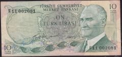 6.Emisyon 1.Tertip 10 Lira F11 002081 Çok Temiz