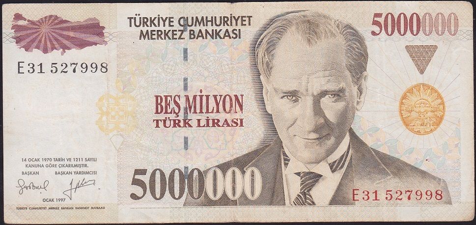 7.Emisyon 5 000 000 Lira E31 527998 Çok Temiz