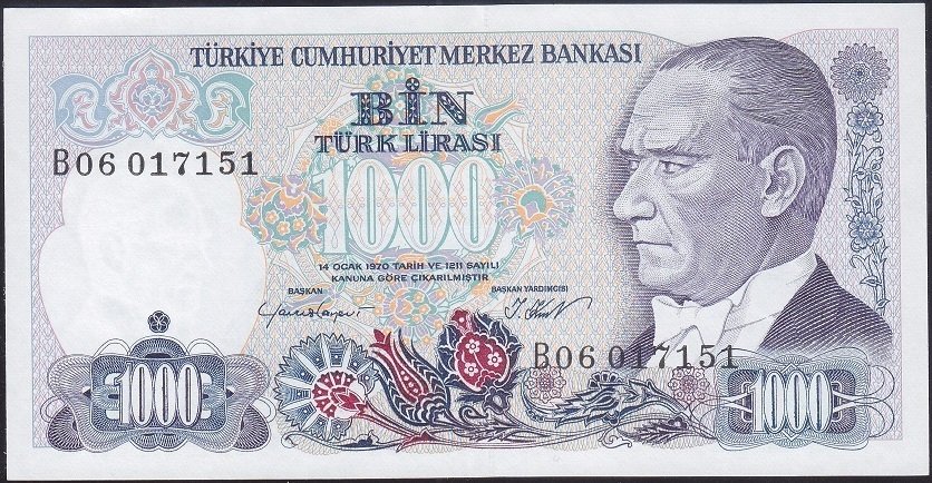 7.Emisyon 1.Tertip 1000 Lira B06 017151 Çilaltı