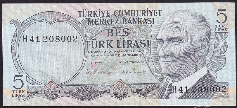 6.Emisyon 2.Tertip 5 Lira H41 208002 Çil