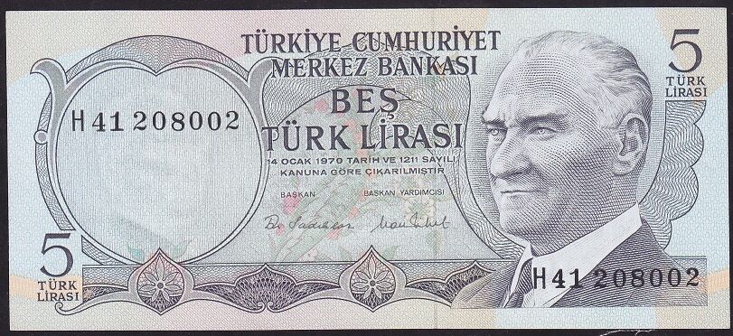 6.Emisyon 2.Tertip 5 Lira H41 208002 Çil