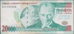 7.Emisyon 20 000 000 Lira A03 533284 Çok Temiz +