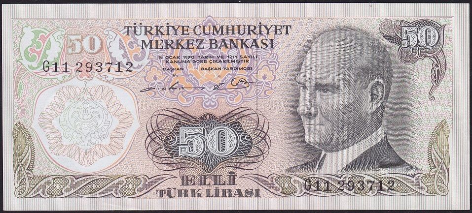 6.Emisyon 1.Tertip 50 Lira G11 293712 Ççt Çilaltı