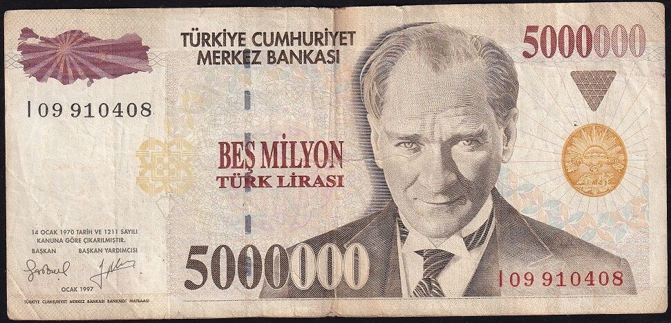 7.Emisyon 5 000 000 Lira I09 910408 Çok Temiz