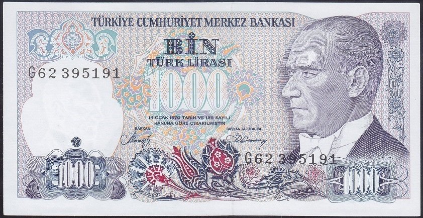 7.EMİSYON 2.TERTİP 1000 LİRA G62 395191 ÇİL