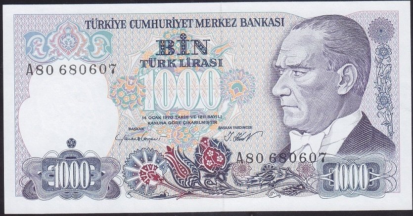 7.Emisyon 1.Tertip 1000 Lira A80 680607 Çilaltı Çil
