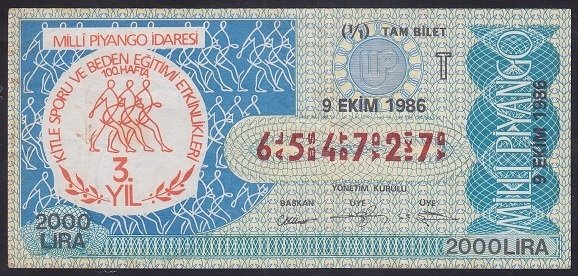 1986 9 EKİM TAM BİLET T SERİSİ