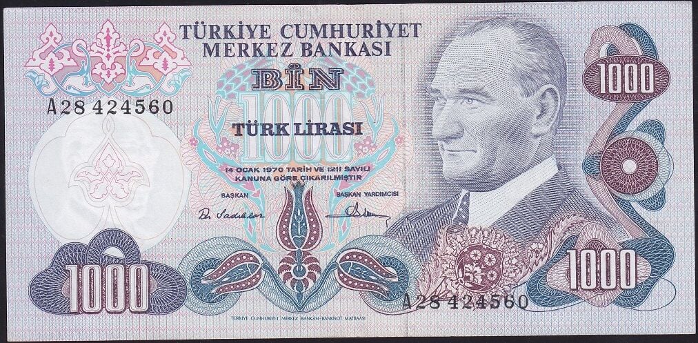 6.Emisyon 1.Tertip 1000 Lira A28 424560 Çilaltı