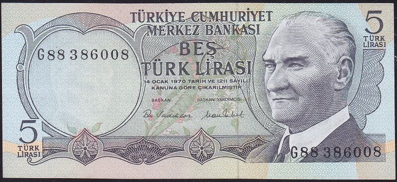 6.Emisyon 2.Tertip 5 Lira G88 386008 Çil