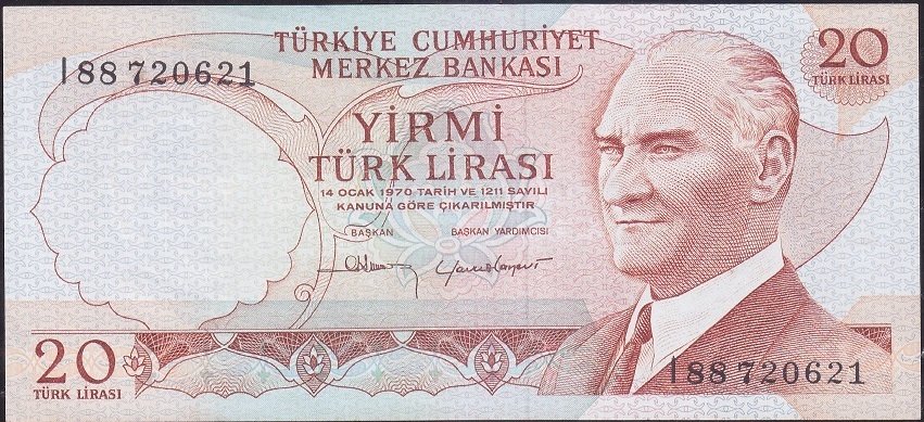 6.Emisyon 4.Tertip 20 Lira I88 720621 Ççt Çilaltı