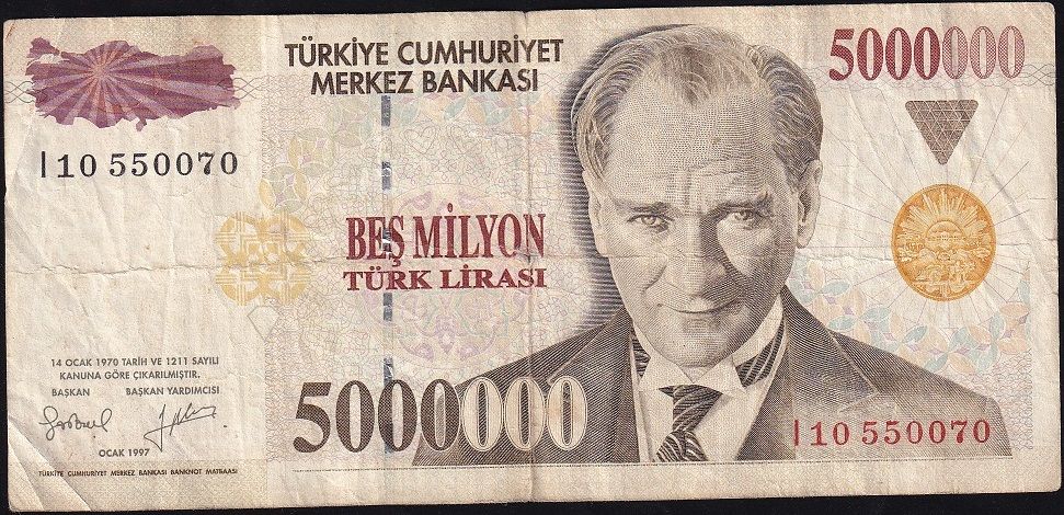 7.Emisyon 5 000 000 Lira I10 550070 Çok Temiz