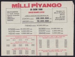 1986 25 EKİM PİYANGO LİSTESİ