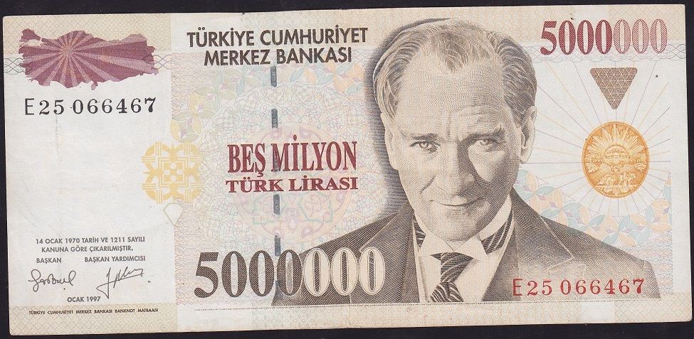 7.Emisyon 5 000 000 Lira E25 066467 Çok Temiz+