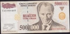 7.Emisyon 5 000 000 Lira E25 066467 Çok Temiz+