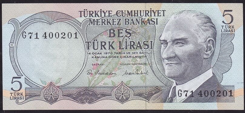 6.Emisyon 2.Tertip 5 Lira G71 400201 Çilaltı