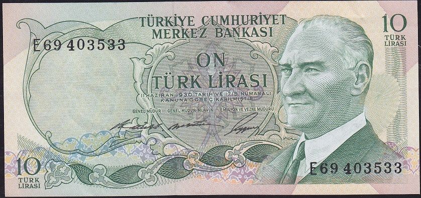 6.Emisyon 1.Tertip 10 Lira E69 403533 Ççt Çilaltı