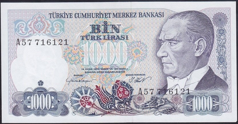 7.Emisyon 1.Tertip 1000 Lira A57 716121 Çil