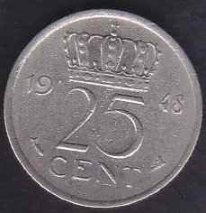 HOLLANDA 25 CENT 1948