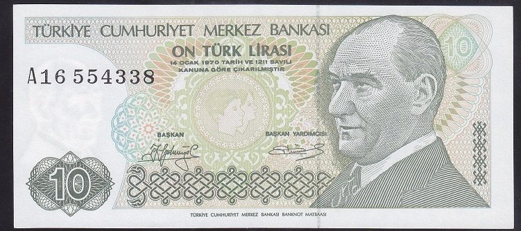 7.EMİSYON 1.TERTİP 10 LİRA A16 554338 ÇİLALTI