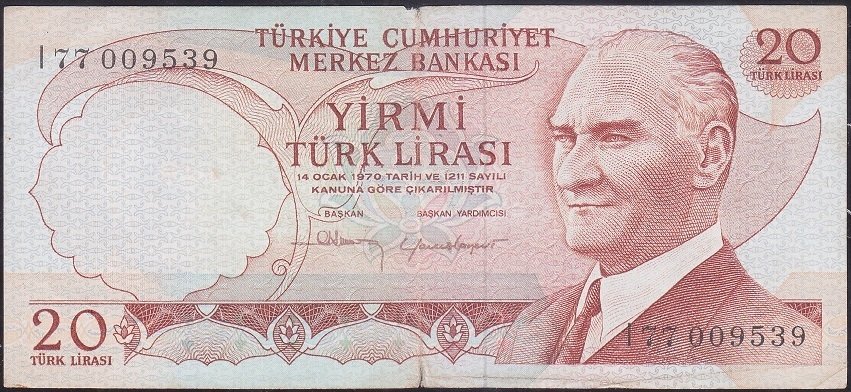 6.Emisyon 4.Tertip 20 Lira I77 009539 Çok Temiz