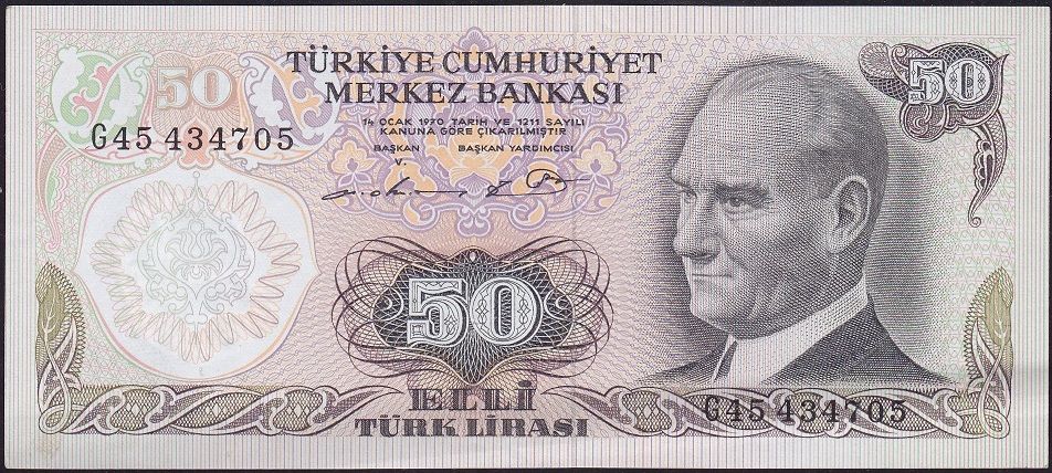 6.Emisyon 1.Tertip 50 Lira G45 434705 Çilaltı