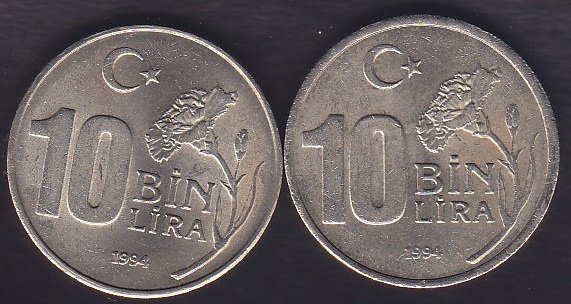 1994 YILI 10000 LİRA DÜNYA SPOR VE OLİMPİK DÜŞÜNCE YILI ÇA ÇİL TERS DÜZ TAKIM