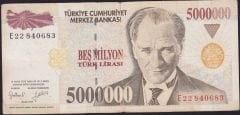 7.Emisyon 5 000 000 Lira E22 840683 Çok Temiz