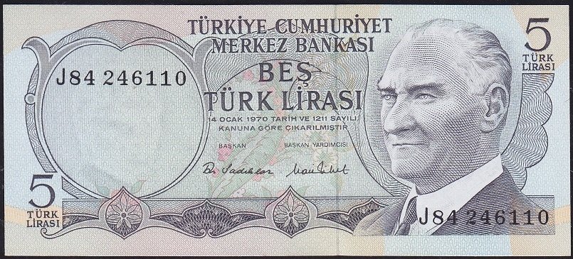 6.Emisyon 2.Tertip 5 Lira J84 246110 Çilaltı Çil