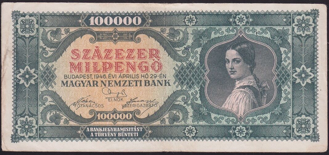 Macaristan 100000 Mil Pengo 1946 Çok Temiz+