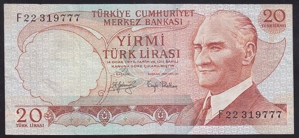 6.EMİSYON 3.TERTİP 20 LİRA F22 319777 ÇÇT