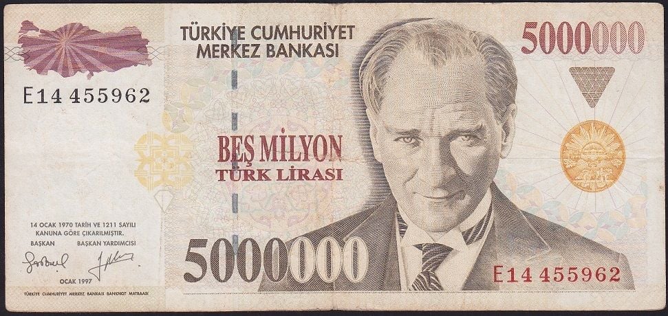 7.Emisyon 5 000 000 Lira E14 455962 Çok Temiz