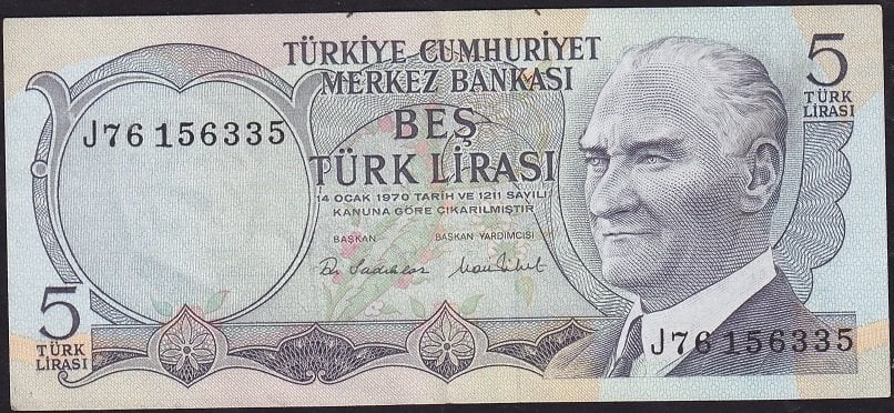 6.Emisyon 2.Tertip 5 Lira J76 156335 Çok Çok Temiz+